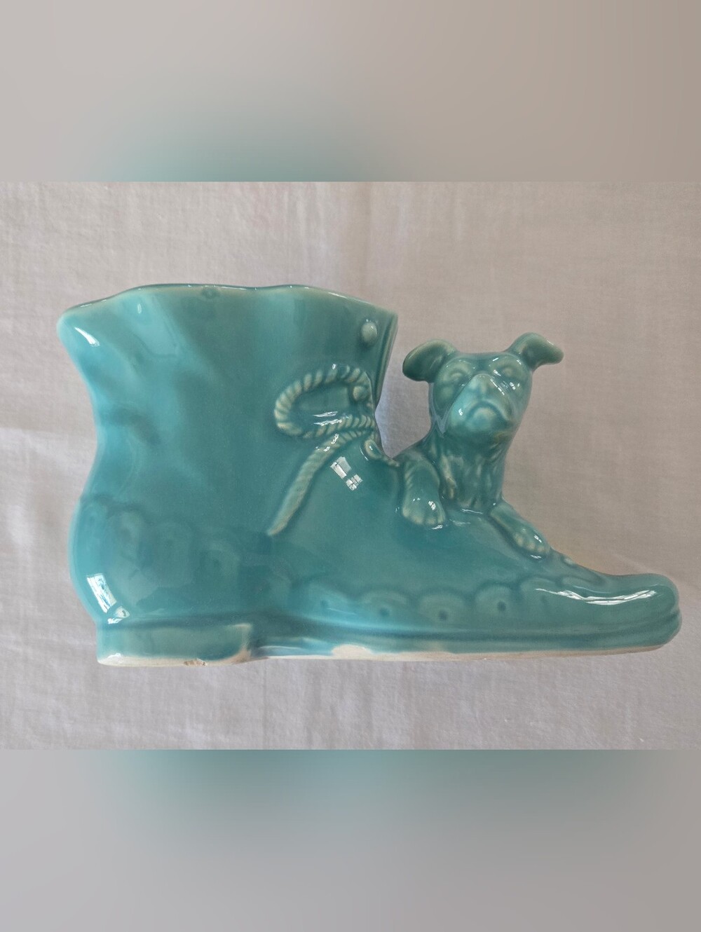 Vintage Shawnee Ceramic Dog Planter - Turquoise